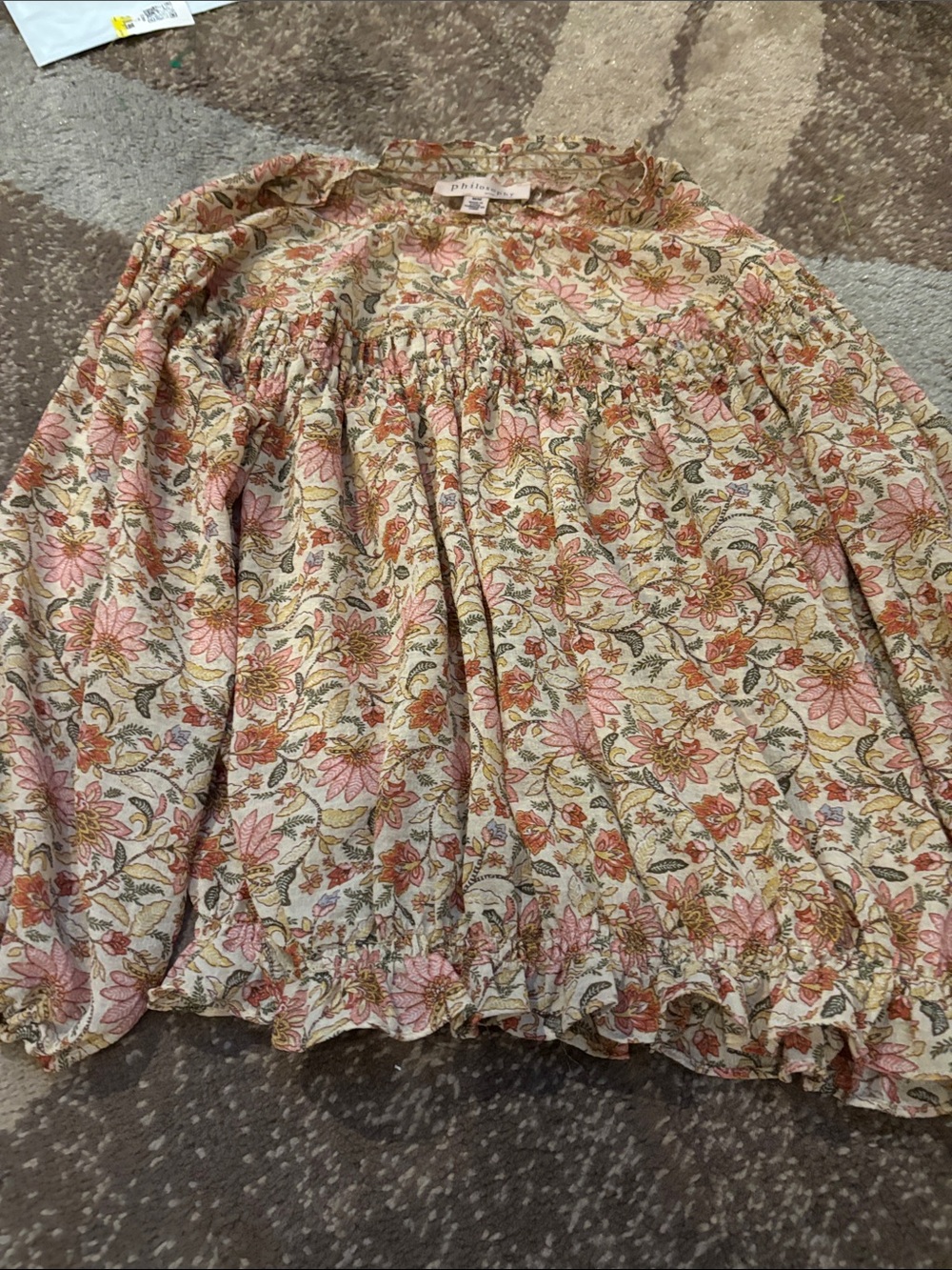 Philosophy Floral Smocked Peasant Blouse - Pink, Cream & Gold
